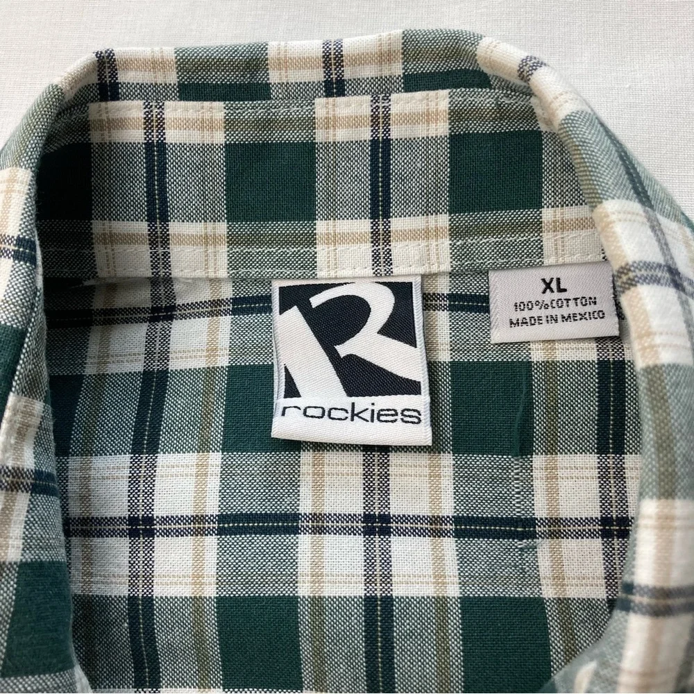 Vintage Rockies Forest Green Plaid Pearl Snap Western Shirt XL - Picture 6 of 14